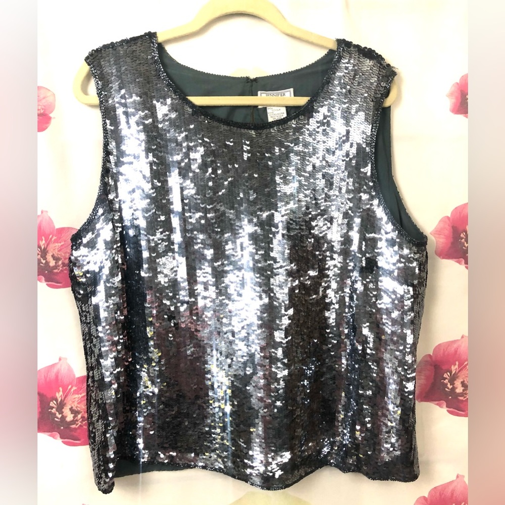 Silver Sequins Tank Top - Jennifer Moore Woman - New with Tags - 2X - Gun Metal